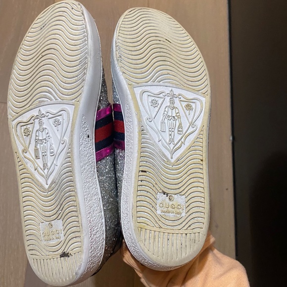 GUCCI SILVER GLITTER ACE SNEAKERS - Picture 5 of 5